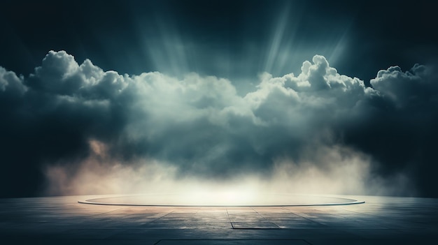 Photo stage fog smoke in the background light of theater spotlights on an empty stage illuminated podium in the hall