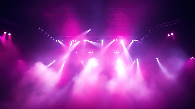 Stage Light with Red Pink Purple Spotlights and Smoke Concert and Theatre Dark Scene