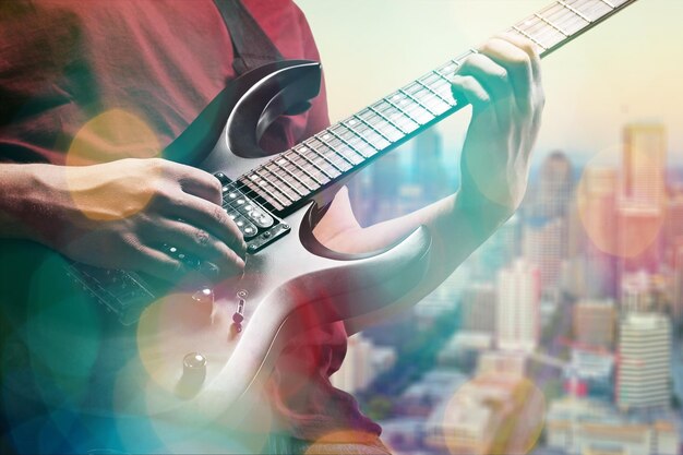 Photo stage lights.abstract musical background.playing guitar and concert concept.live music background.