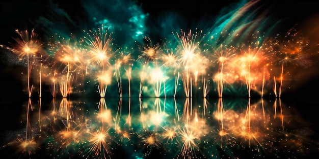 Stage lights background with glowing fireworks