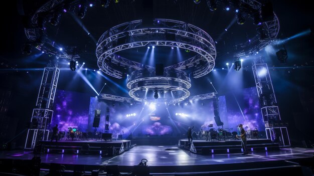 Stage lights and crowd of people at a concert