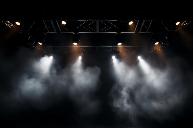 stage lights spotlights beams and smoke create a dark background