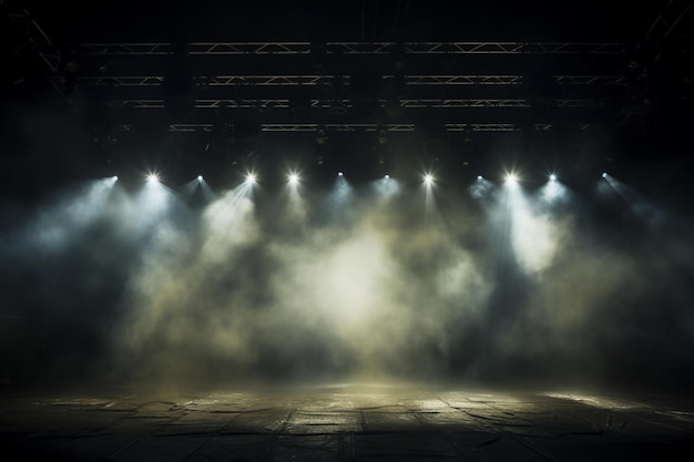 stage lights spotlights beams and smoke create a dark background