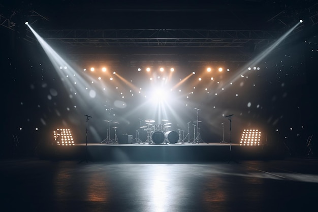 Сценические огни прожекторы и дым на сцене Концертное световое оборудование