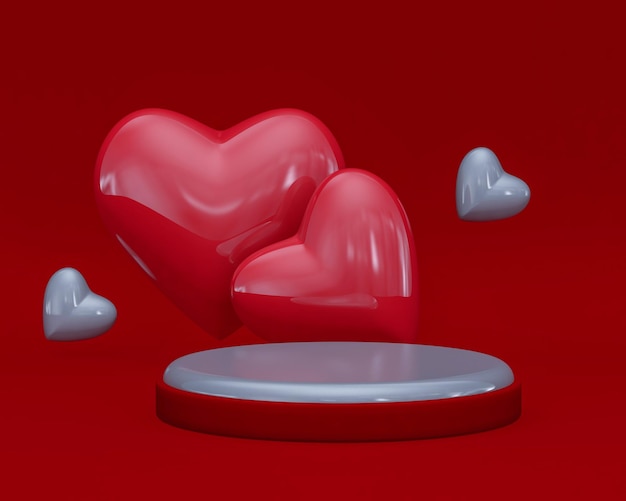 Stage mockup template valentine wedding love heart shape and gift box 3d rendering