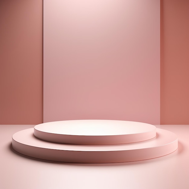 Stage podium empty pedestal for displaying objects and advertising goods pink beige pastel