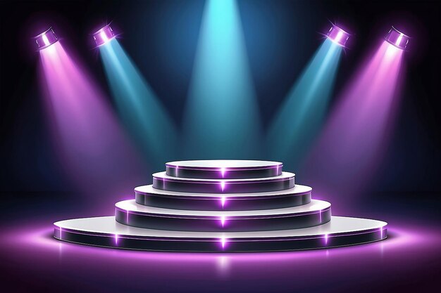 Stage Podium Illuminated with Spotlights for Award Ceremony Product or Cosmetic Presentation or Event Exhibition
