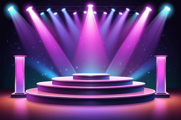 Foto stage podium met verlichting stage podium scène met voor de prijsuitreiking op licht kleurrijke achtergrond vectorontwerp