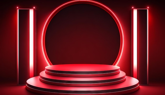 Stage Podium Scene for Award Ceremony on red Background Generative ai