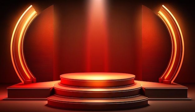 Stage Podium Scene for Award Ceremony on red Background Generative ai