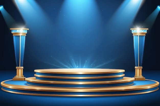 Stage podium with lighting Stage Podium Scene with for Award Ceremony on blue Background Vector illustration