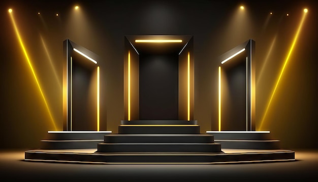 Stage podium with lighting stage podium scene with for award ceremony on color background