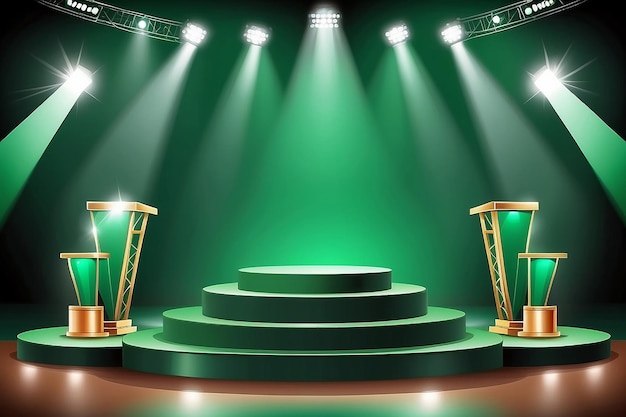 Stage podium with lighting stage podium scene with for award ceremony on green background vector illustration