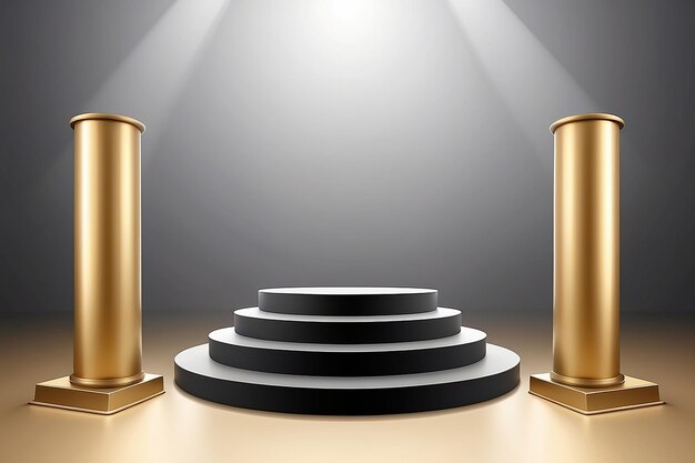 Photo stage podium with lighting stage podium scene with for award ceremony on green background