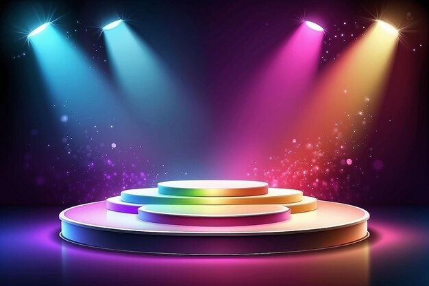 Photo stage podium with lighting stage podium scene with for award ceremony on light colorful background vector design