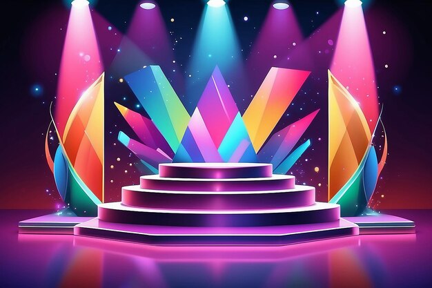 Сценический подиум с освещением Сценическая подиумная сцена с церемонией награждения на светлом красочном векторном дизайне фона