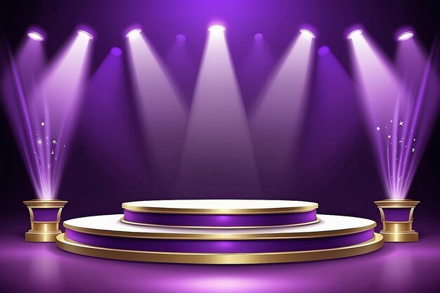 Stage podium with lighting stage podium scene with for award ceremony on purple background vector illustration