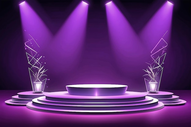 Stage podium with lighting stage podium scene with for award ceremony on purple background vector illustration