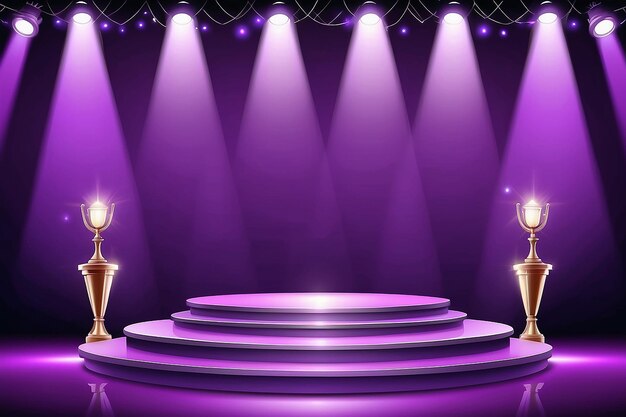 Stage podium with lighting stage podium scene with for award ceremony on purple background vector illustration
