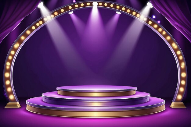 Stage podium with lighting stage podium scene with for award ceremony on purple background