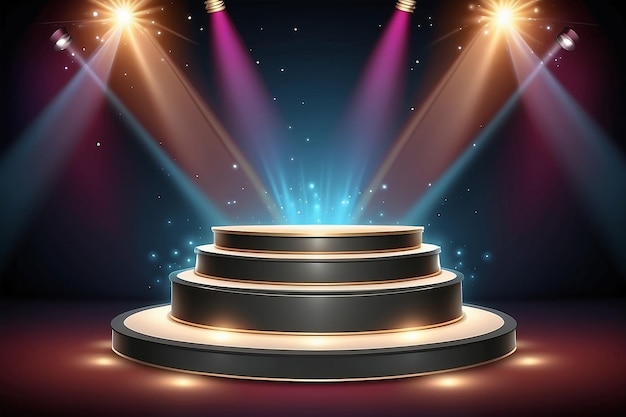 Stage podium with lighting Stage Podium Scene with for Award Decor element background Vector illustration