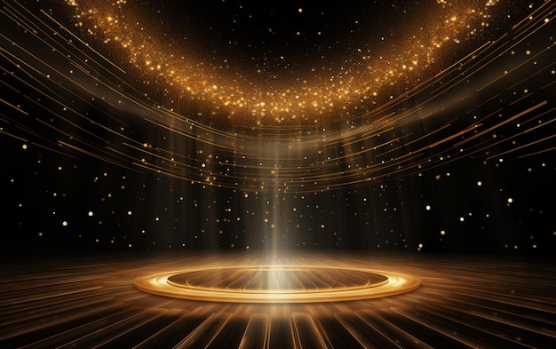 ステージ形の金色の粒子の背景