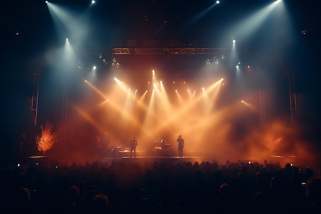 Stage Spotlight with Laser rays and smoke with crowd