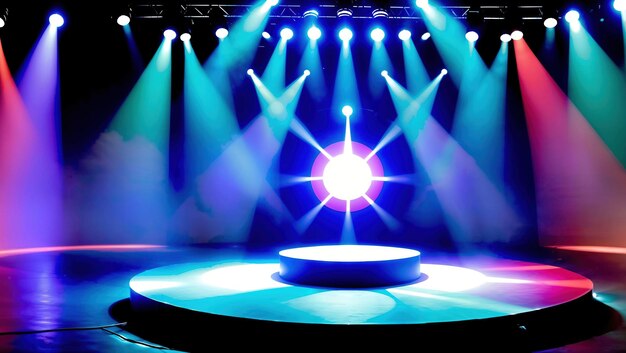 Stage spotlight with laser rays stage podium scene stage background