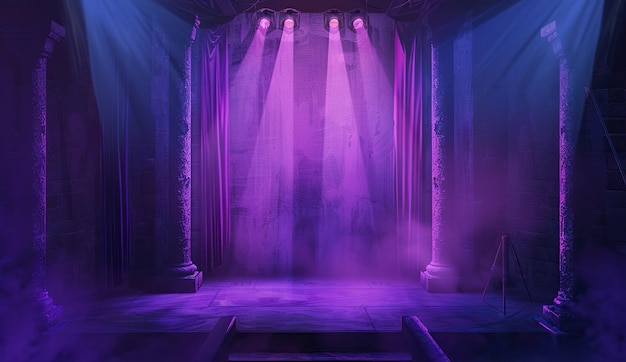 Сцена и прожекторы сцена на сцене в стиле светло-фиолетового и светло-индиго