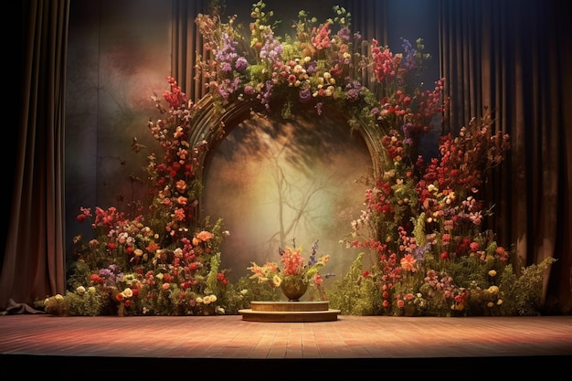 The stage of the stage with flowers and a stage