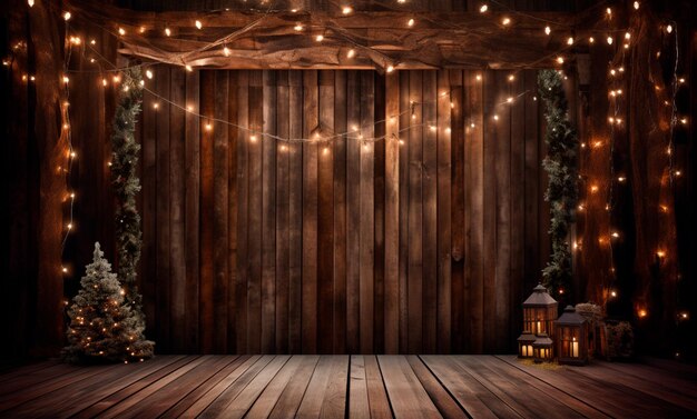 Stage style wooden background with lights for composition