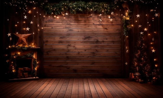 Stage style wooden background with lights for composition