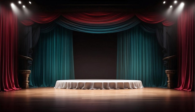 stage for wedding and festival with curtain flower decoration on colorful minimalist background