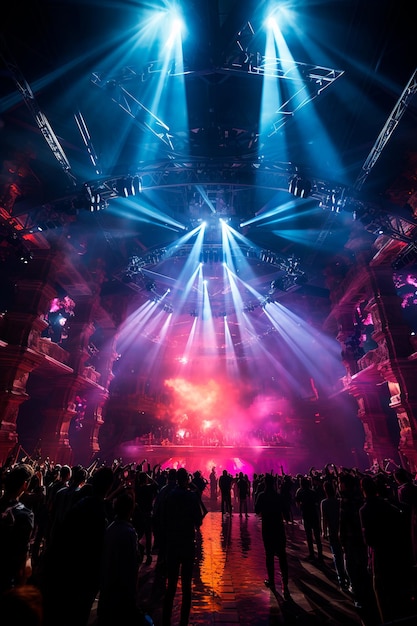 stage with an abundance of vibrant lighting creating a mesmerizing spectacle Colorful spotlights