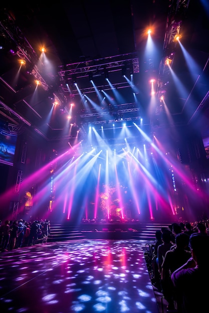 stage with an abundance of vibrant lighting creating a mesmerizing spectacle Colorful spotlights