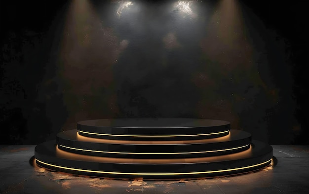 a stage with a black stage with a light on it