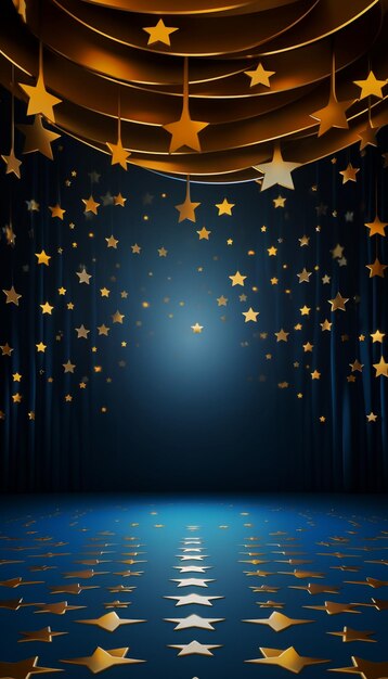 Stage with blue curtains and golden stars