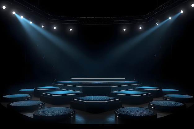 A stage with a blue spotlight