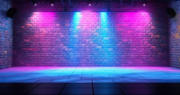 A stage with a brick wall and a spotlight