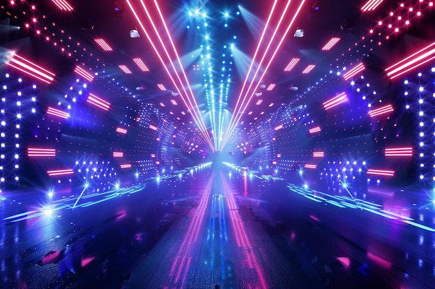 a stage with a colorful light and a person on it