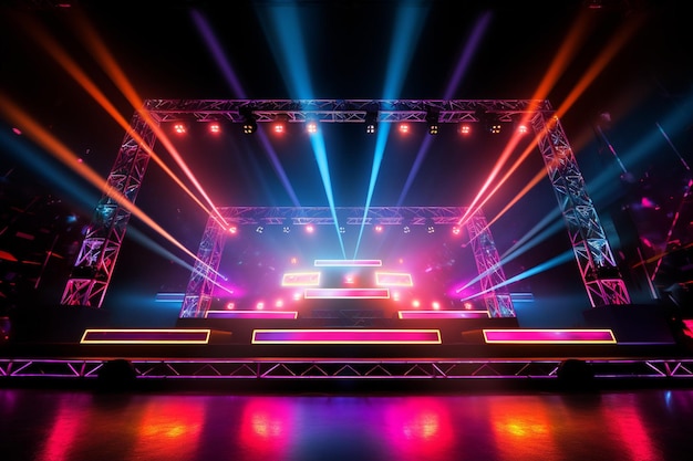 Stage with colorful neon light background