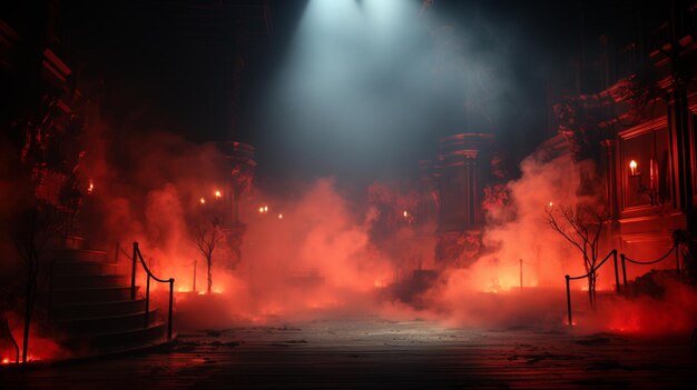 Stage with fog and red smoke