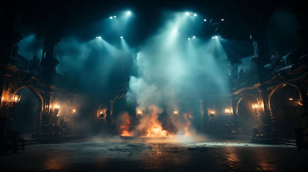 Stage with fog and red smoke