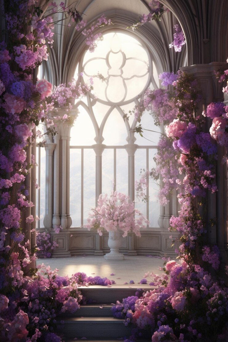 グループ化された紫の花のステージ