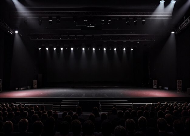 A stage with lights and drums empty concert stage