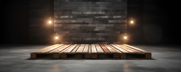 Photo a stage with lights on the floor and a wooden floor in the background.