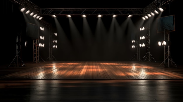 A stage with lights on it and a black background