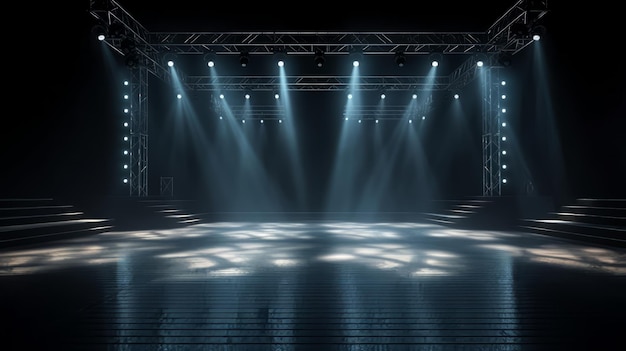 A stage with lights and a spotlight on it.