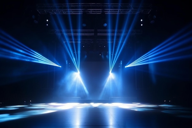 A stage with lights that are blue and white