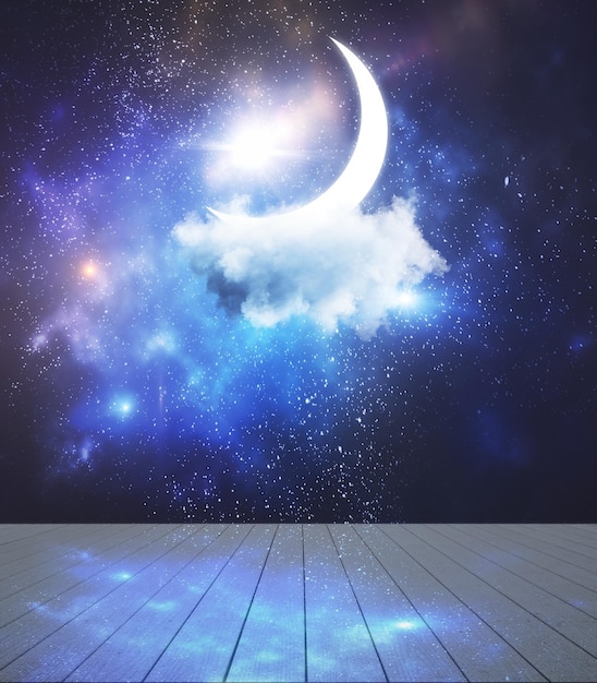 stage with moon and cloud night and imagination concept